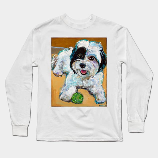 Colorful Shih Tzu With Toy by Robert Phelps Long Sleeve T-Shirt by RobertPhelpsArt